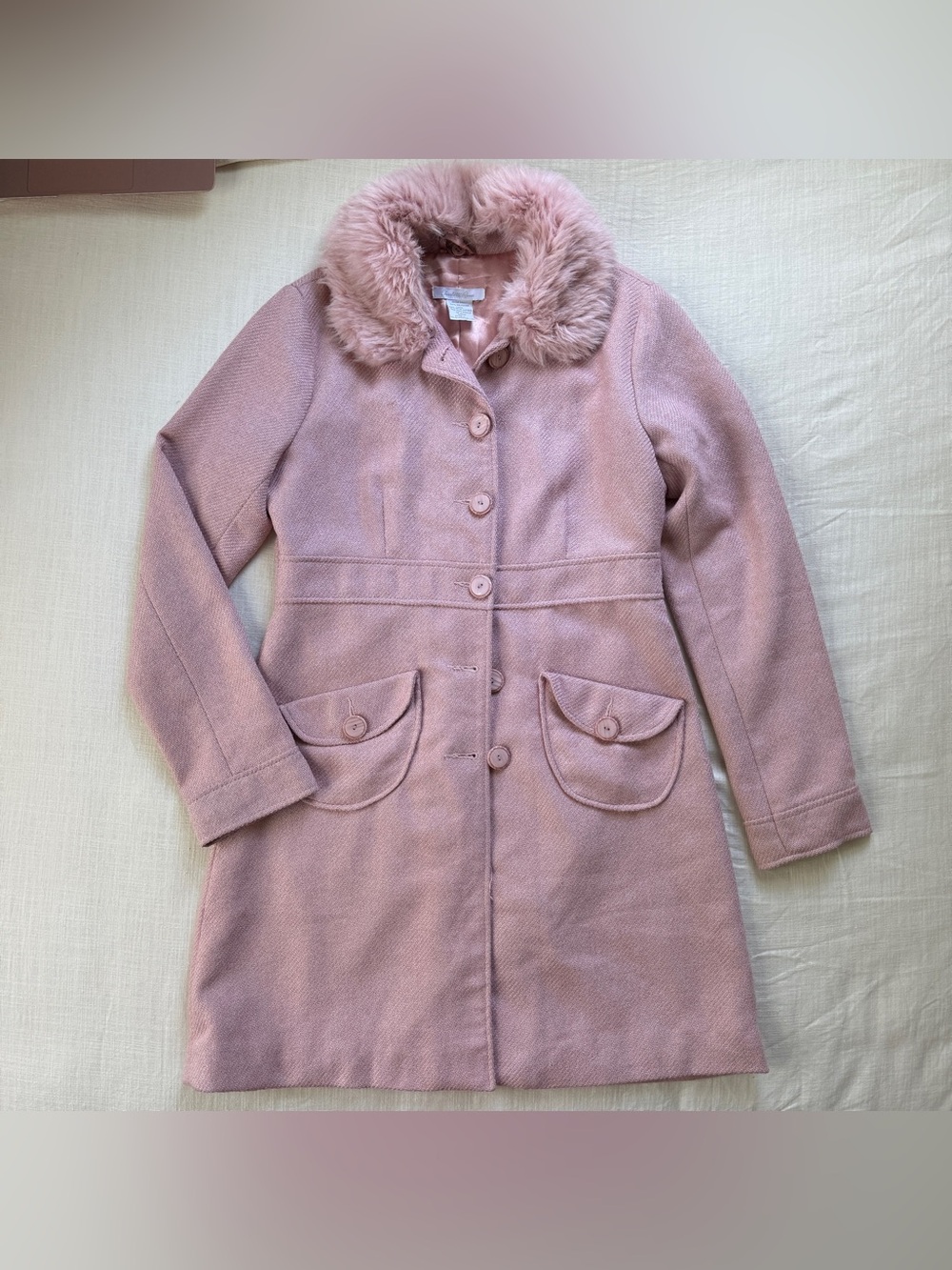 Vintage Y2K Charlotte Russe Tweed Dusty Pink Faux Fur Collar Coat L